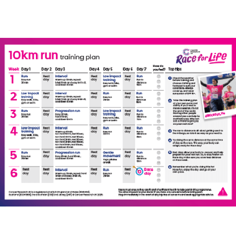 A thumbnail of the 10k run training plan sheet.