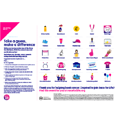 A preview of the Race for Life guessing game sheet.