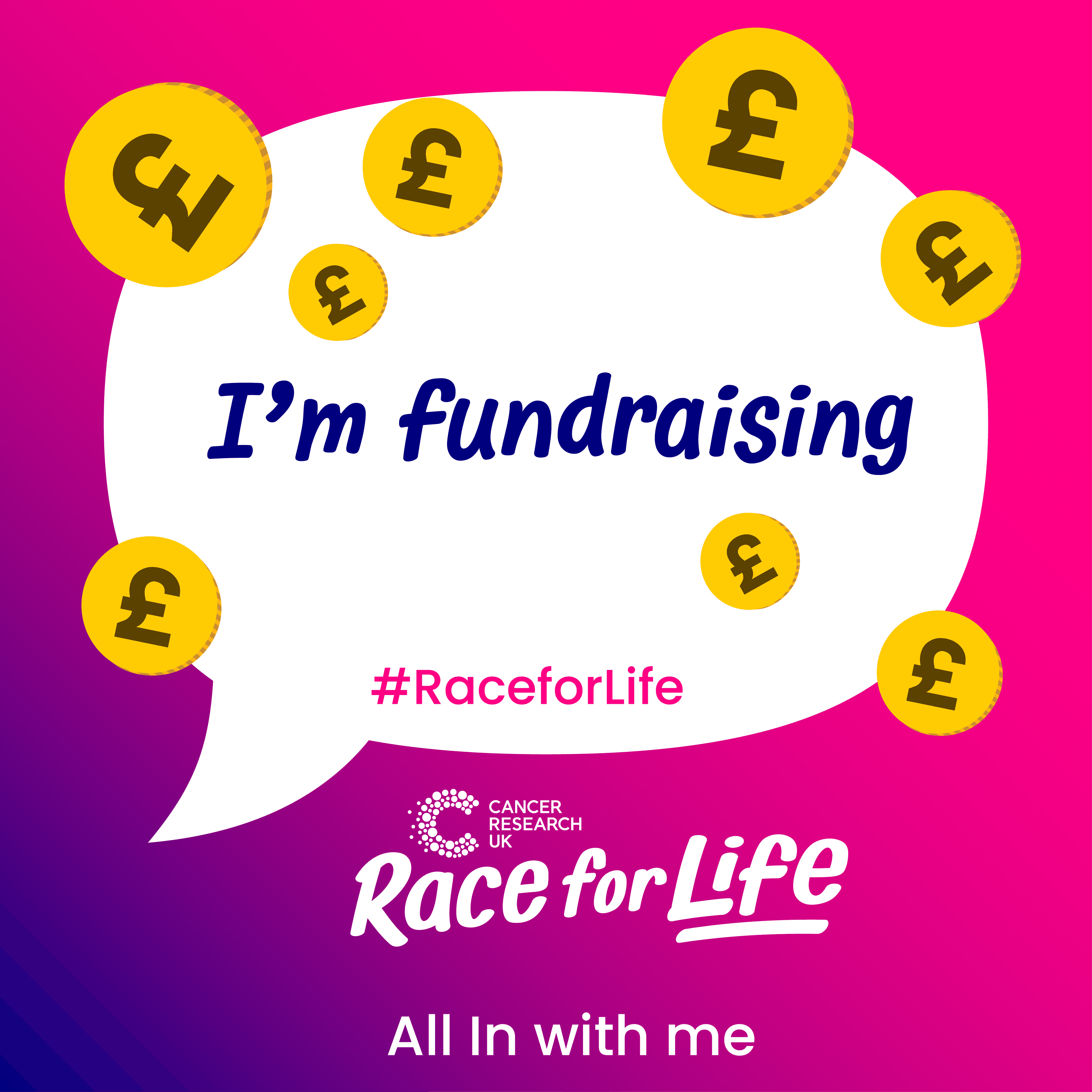 A preview of a social media badge. It says I've joined #RaceForLife Sign up with me in a speech bubble with a trainers icon.