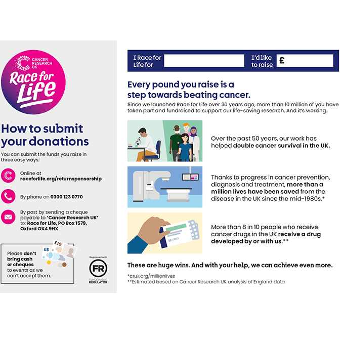 A preview of the Race for Life Sponsorship form.