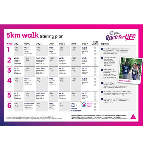 A thumbnail of the 5k walk training plan sheet.