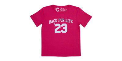 A pink Race for Life 2023 t-shirt