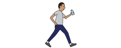 Illustration of a man walking holding a water bottle